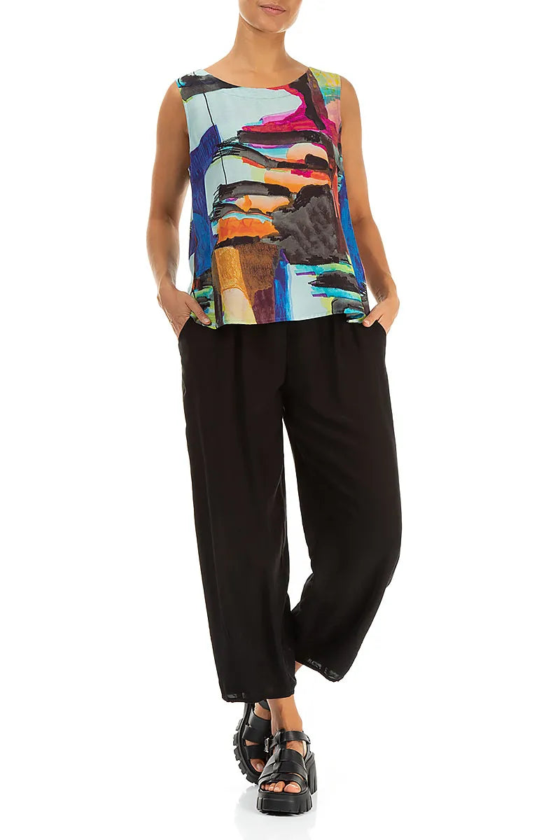 Sleeveless Abstract Silk Bamboo Top 4