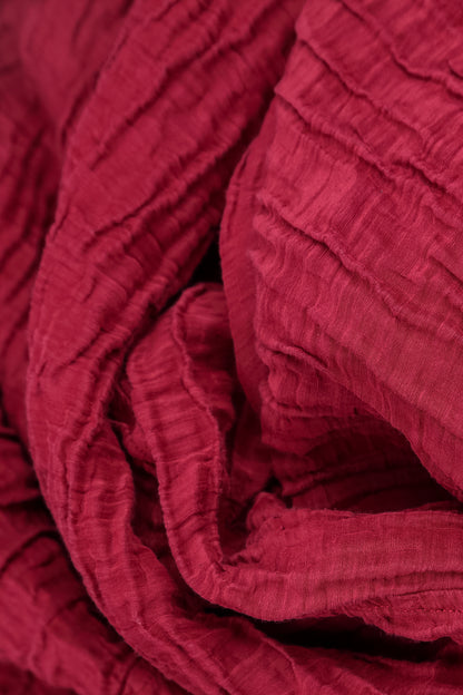 Sleeveless Balloon Crinkled Ruby Silk Linen Dress