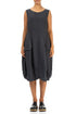 Sleeveless Balloon Pockets Graphite Linen Dress 1