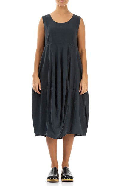 Sleeveless Balloon Graphite Linen Dress 1