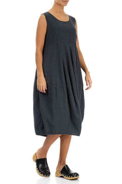 Sleeveless Balloon Graphite Linen Dress 3