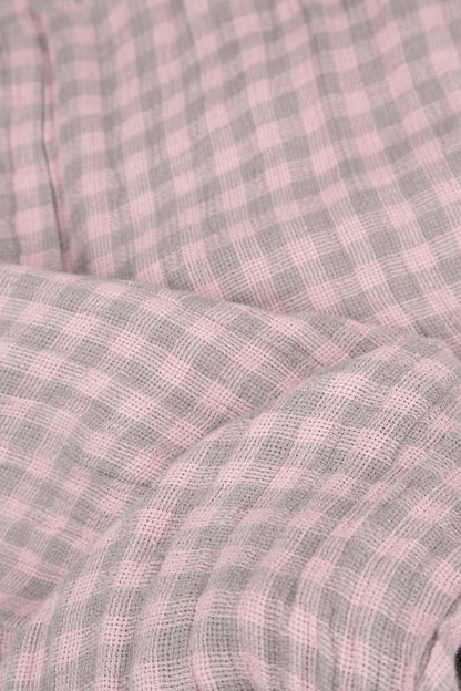 Sleeveless Balloon Pink Check Linen Dress 5