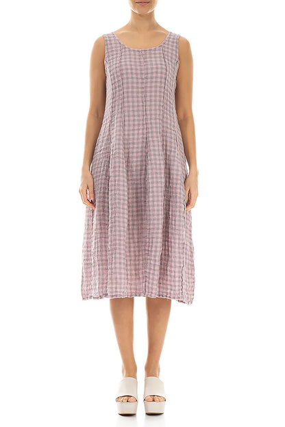 Sleeveless Balloon Pink Check Linen Dress 1