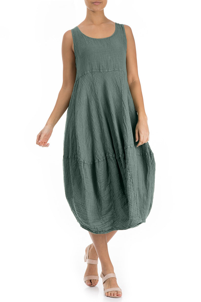 Sleeveless Balloon Sage Crêpe Linen Dress 3