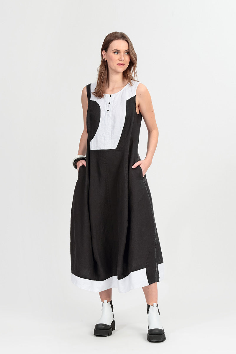 Sleeveless Balloon Two-Tone Linen Dress 1