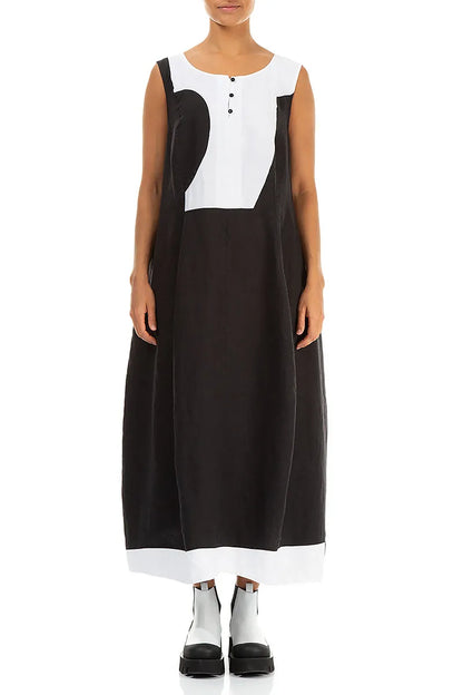Sleeveless Balloon Two-Tone Linen Dress 2
