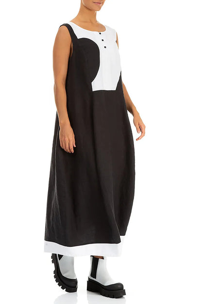 Sleeveless Balloon Two-Tone Linen Dress 4