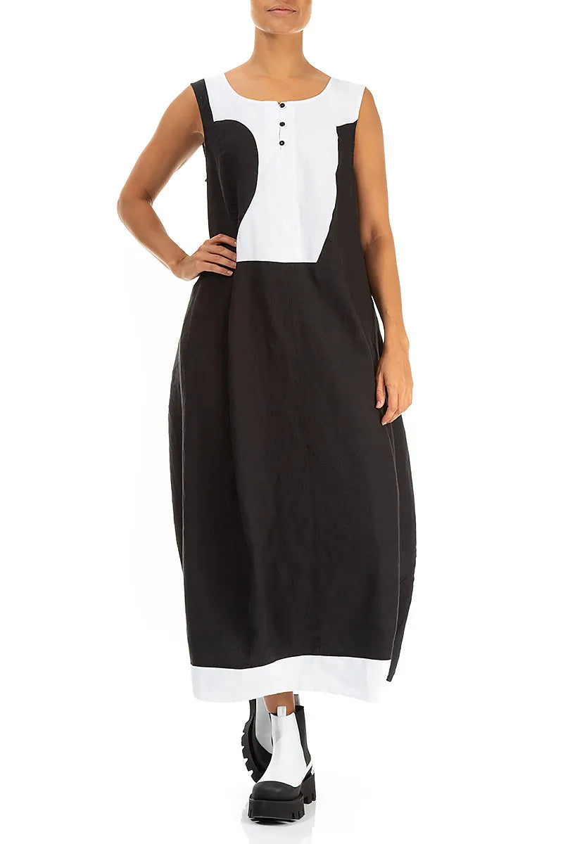 Sleeveless Balloon Two-Tone Linen Dress 5