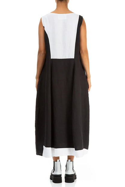 Sleeveless Balloon Two-Tone Linen Dress 3