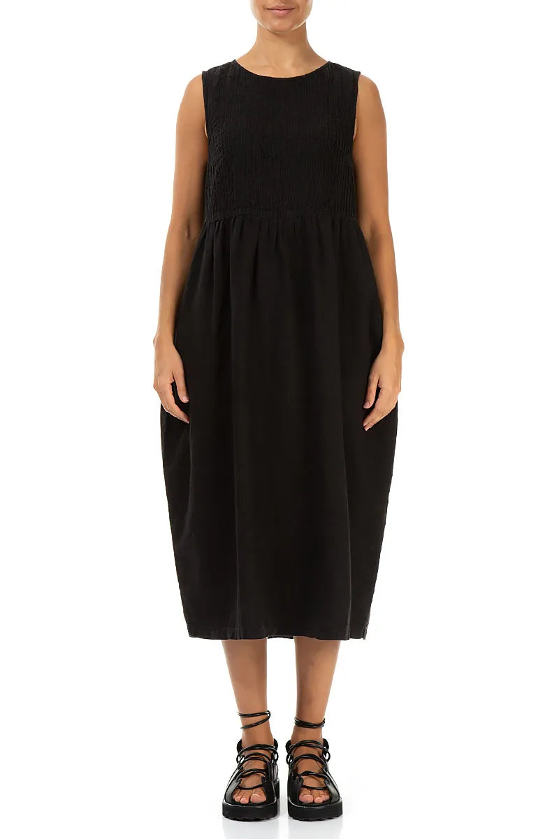 Sleeveless Black Pintuck Linen Dress 1
