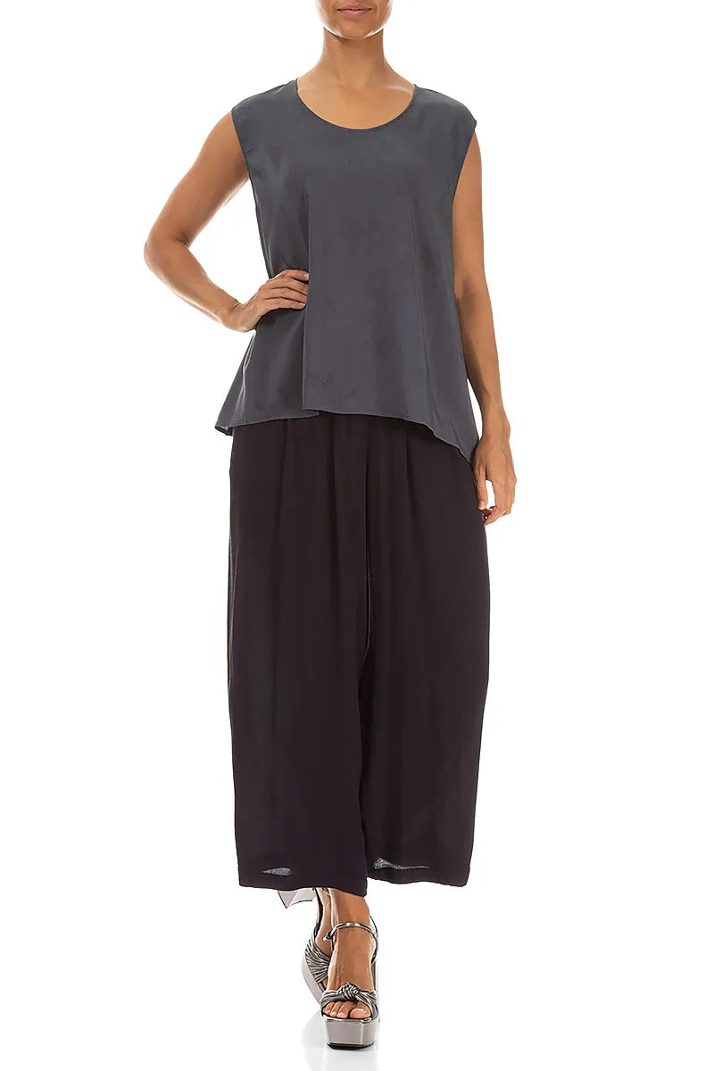 Sleeveless Blossom Graphite Silk Bamboo Blouse 4