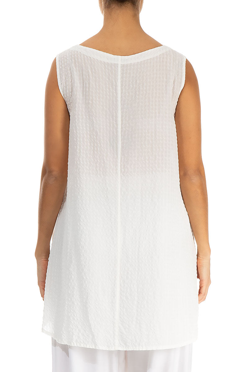 Sleeveless Off White Textured Silk Top 2