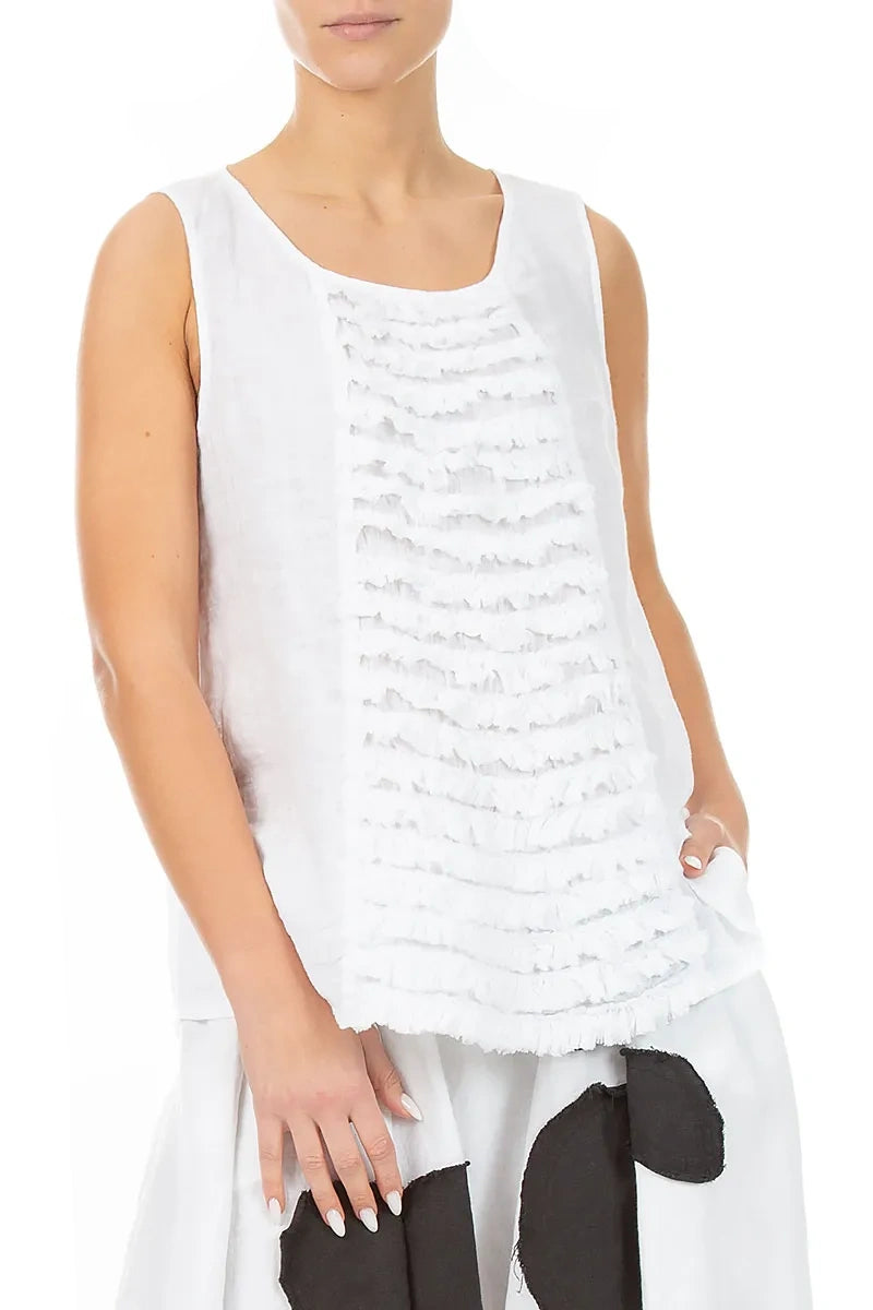 Sleeveless Ruffled White Linen Top 3