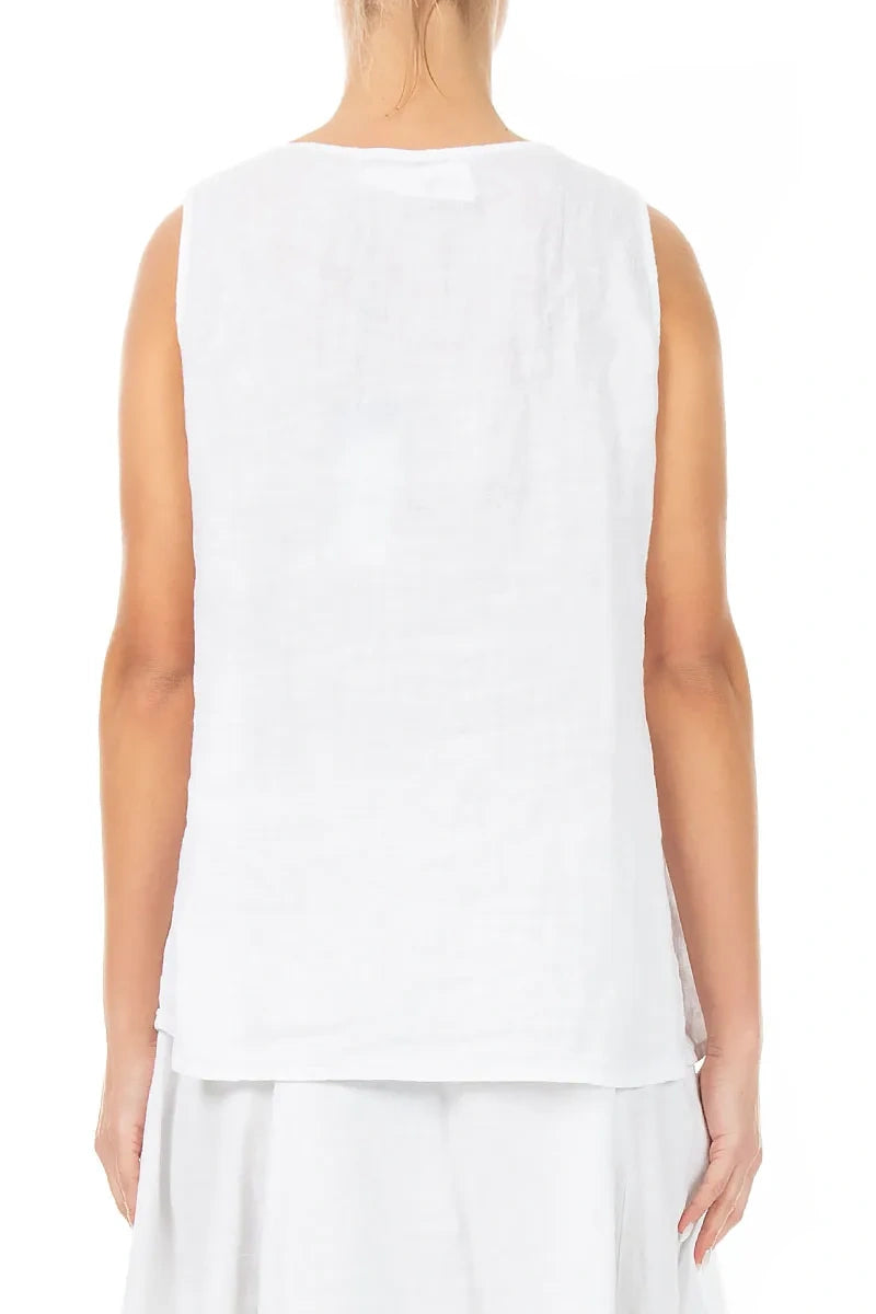 Sleeveless Ruffled White Linen Top 2