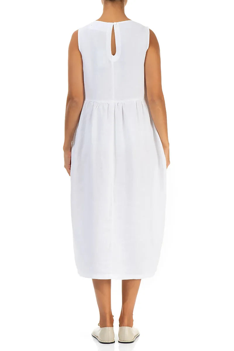 Sleeveless White Pintuck Linen Dress 2