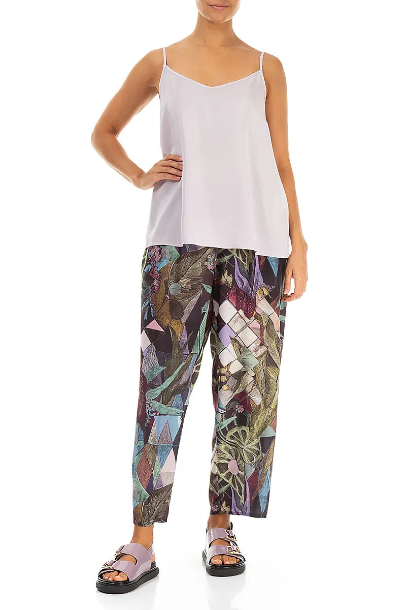 Slight Taper Art Mosaic Silk Bamboo Trousers 4