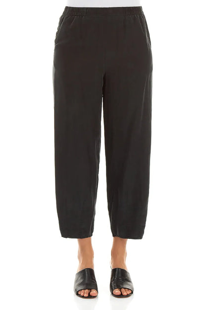 Slight Taper Black Pure Silk Trousers 1