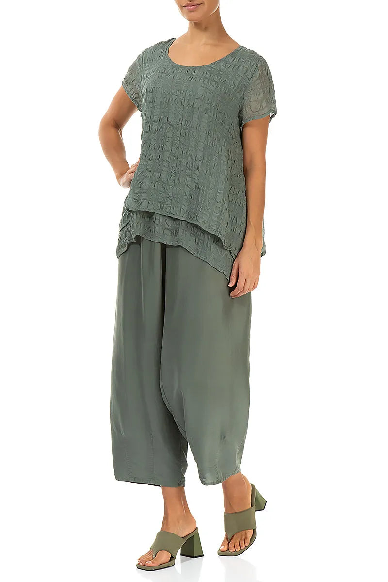 Slight Taper Sage Pure Silk Trousers 4