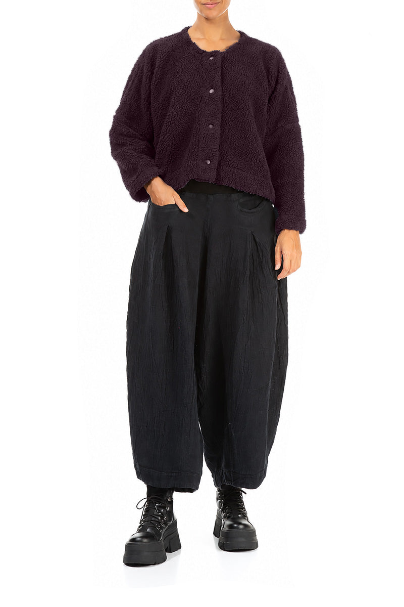Snap Front Deep Plum Teddy Cotton Jacket 4