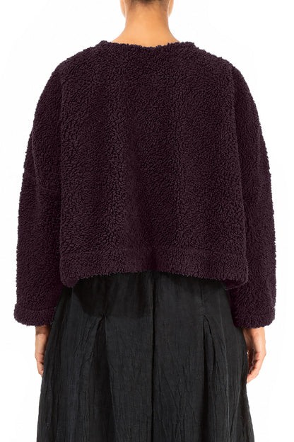 Snap Front Deep Plum Teddy Cotton Jacket 2