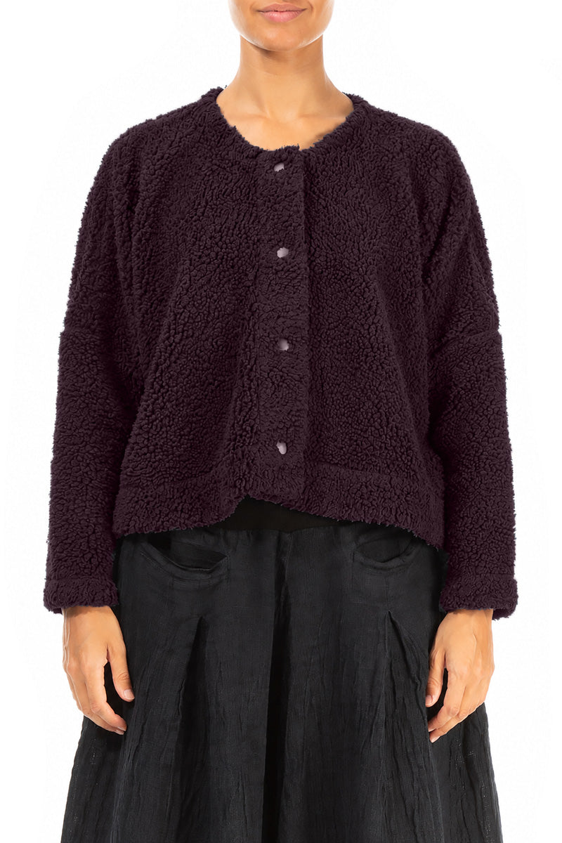 Snap Front Deep Plum Teddy Cotton Jacket 1