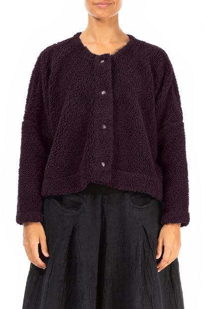 Snap Front Deep Plum Teddy Cotton Jacket 1
