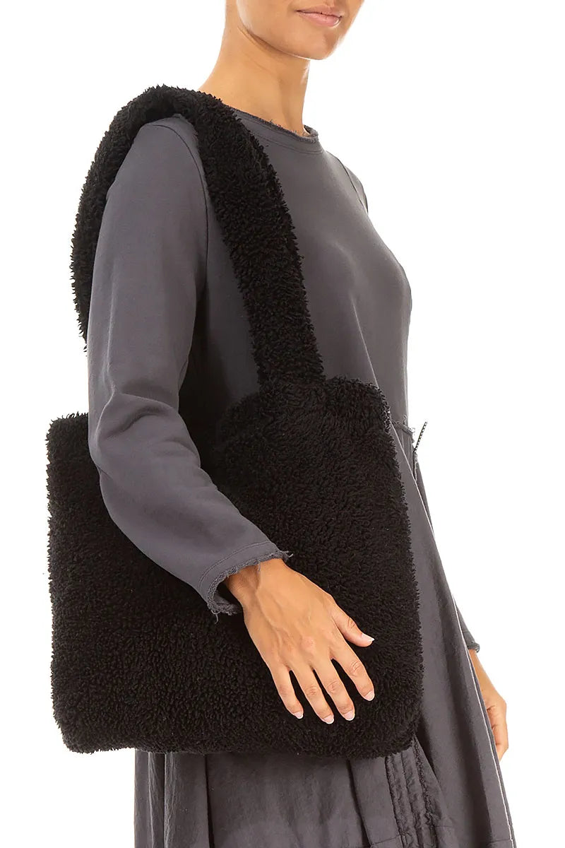 Soft Black Teddy Cotton Bag 1
