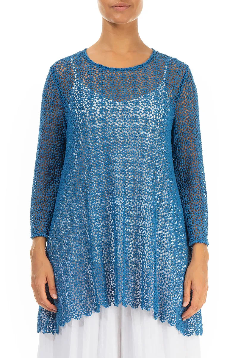 Soft Flare Cobalt Blue Broderie Cotton Blouse 2