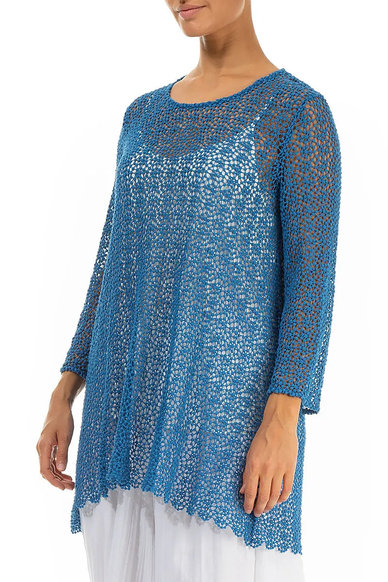 Soft Flare Cobalt Blue Broderie Cotton Blouse 4