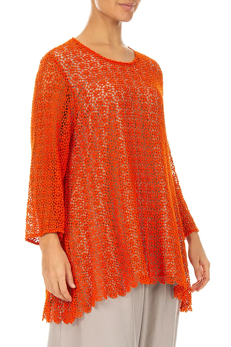 Soft Flare Flame Orange Broderie Cotton Blouse 3