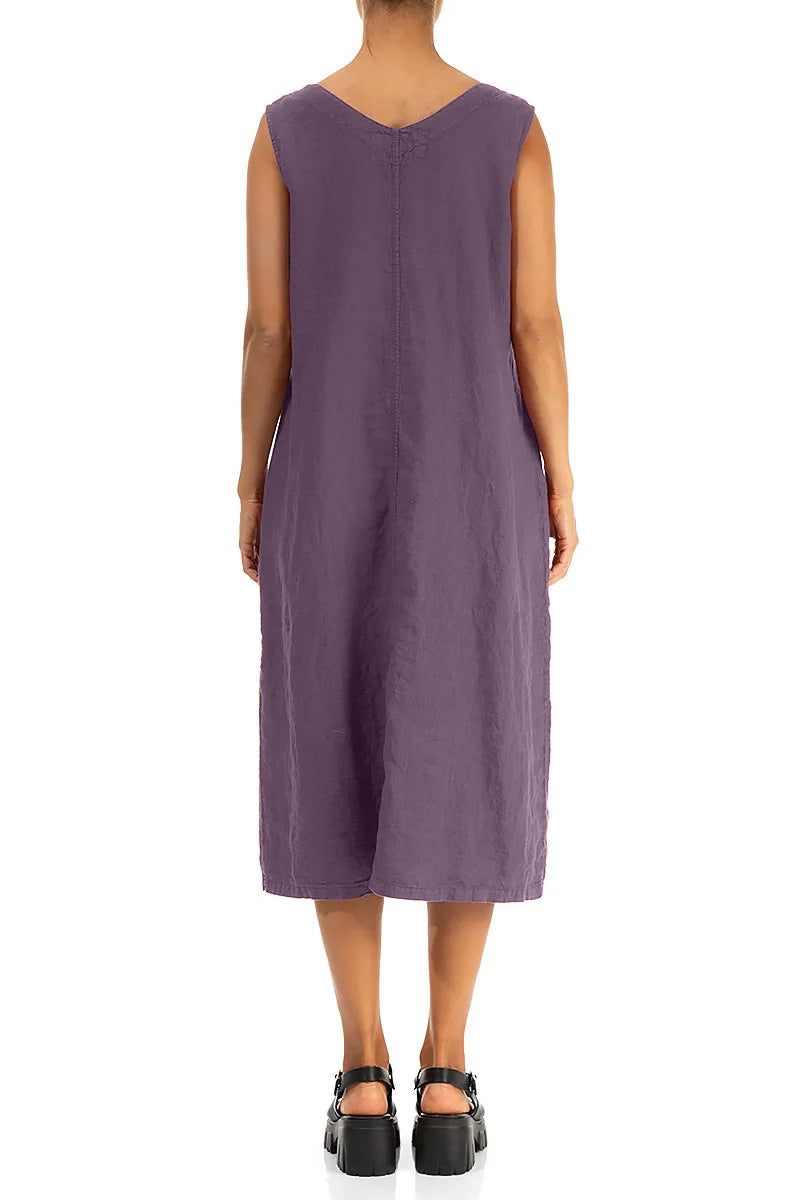 Soft V-Neck Amethyst Linen Dress 2