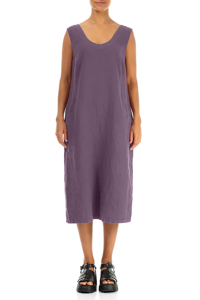 Soft V-Neck Amethyst Linen Dress 1