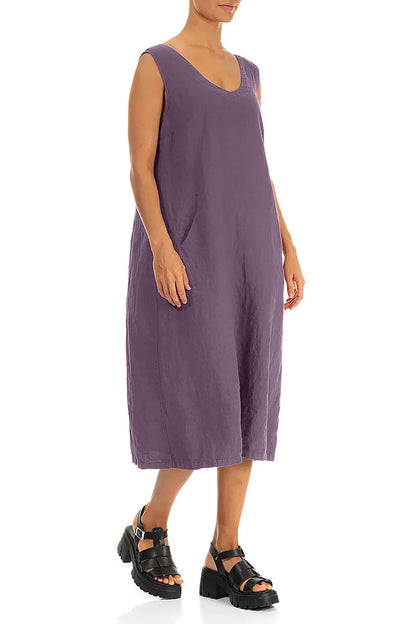 Soft V-Neck Amethyst Linen Dress 3