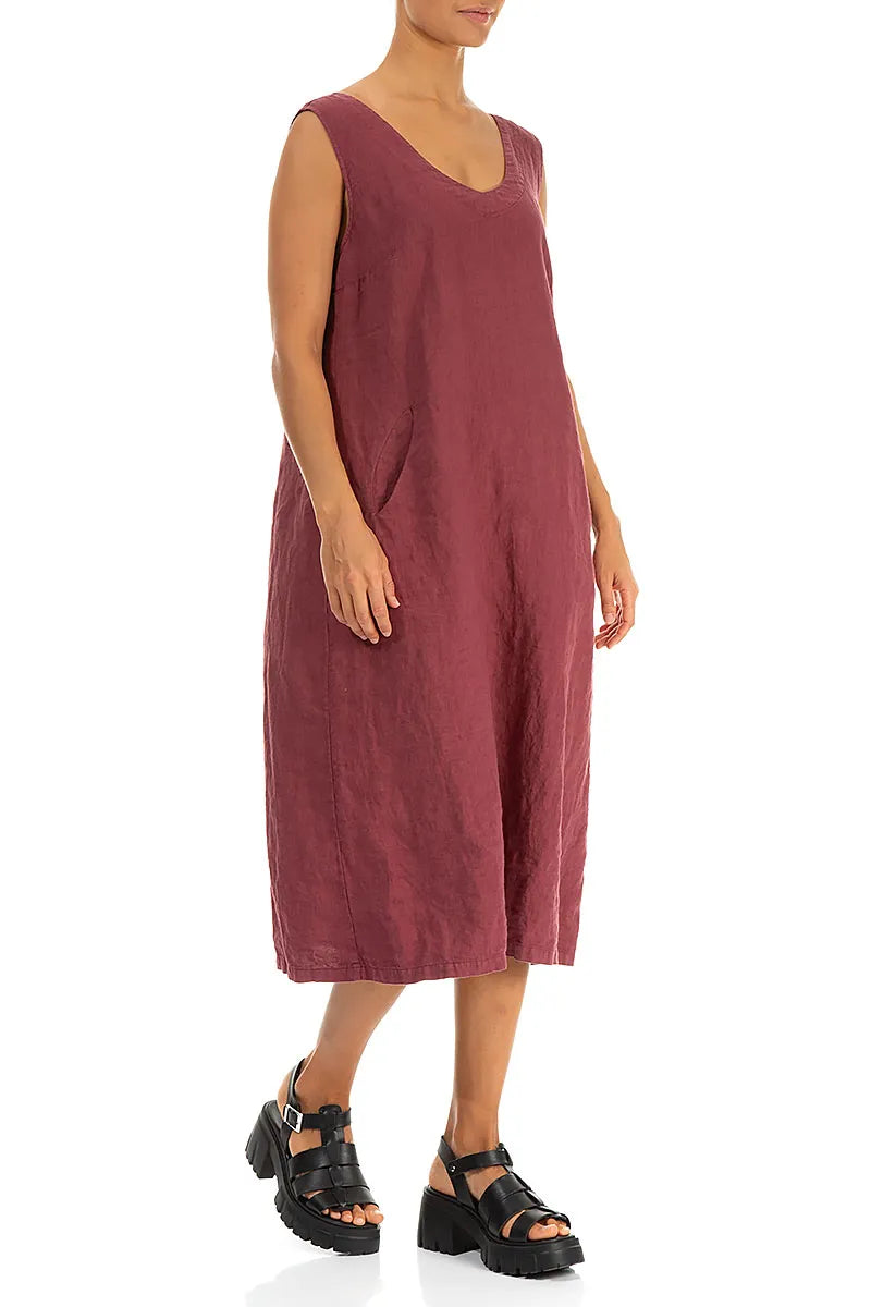 Soft V-Neck Antique Ruby Linen Dress 3