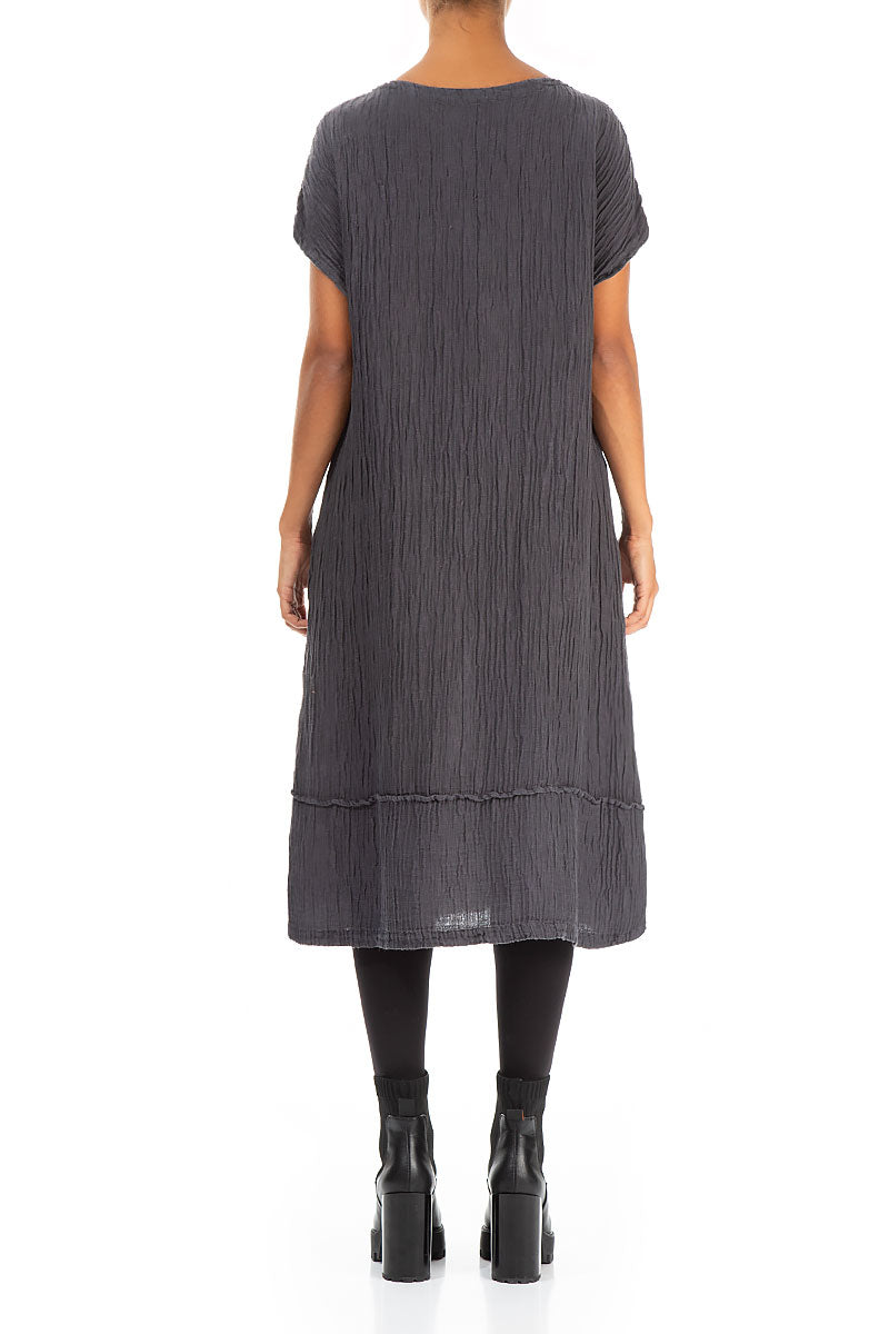 Soft V-Neck Steel Crinkled Silk Dress 2
