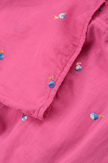 Soft Volume Fuchsia Embroidered Petals Cotton Midi Dress 6