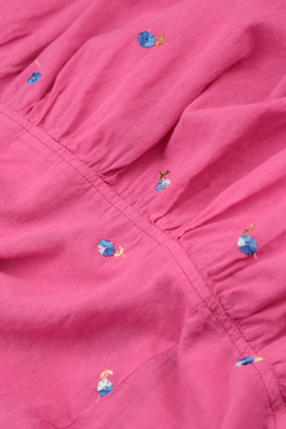 Soft Volume Fuchsia Embroidered Petals Cotton Midi Dress 5