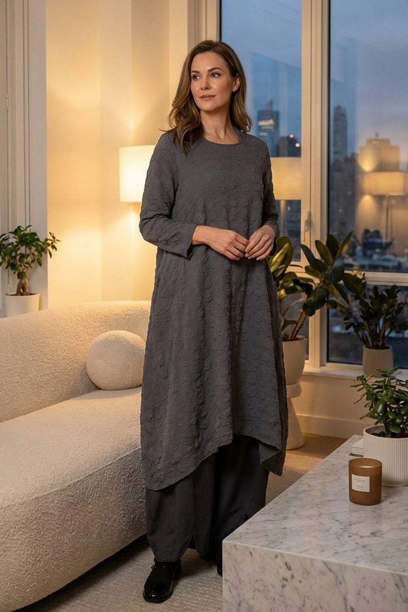 Square Neck Grey Silver Bubble Silk Dress 1