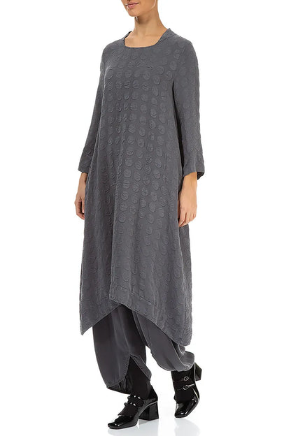 Square Neck Bubble Grey Silver Silk Dress 4
