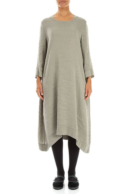 Square Neck Textured Olive Grey Silk Dress 1