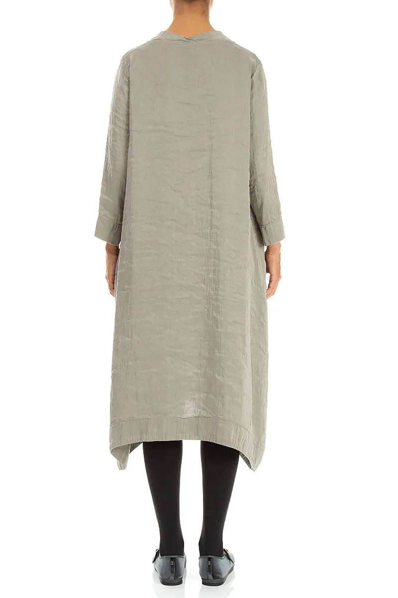 Square Neck Textured Olive Grey Silk Dress 2