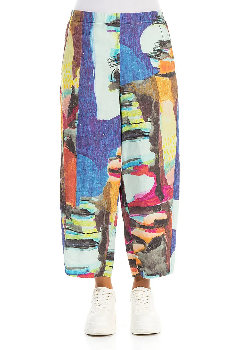 Straight Abstract Linen Trousers 1