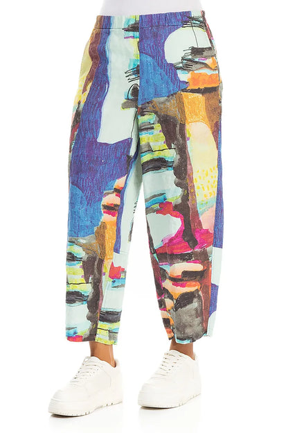 Straight Abstract Linen Trousers 3