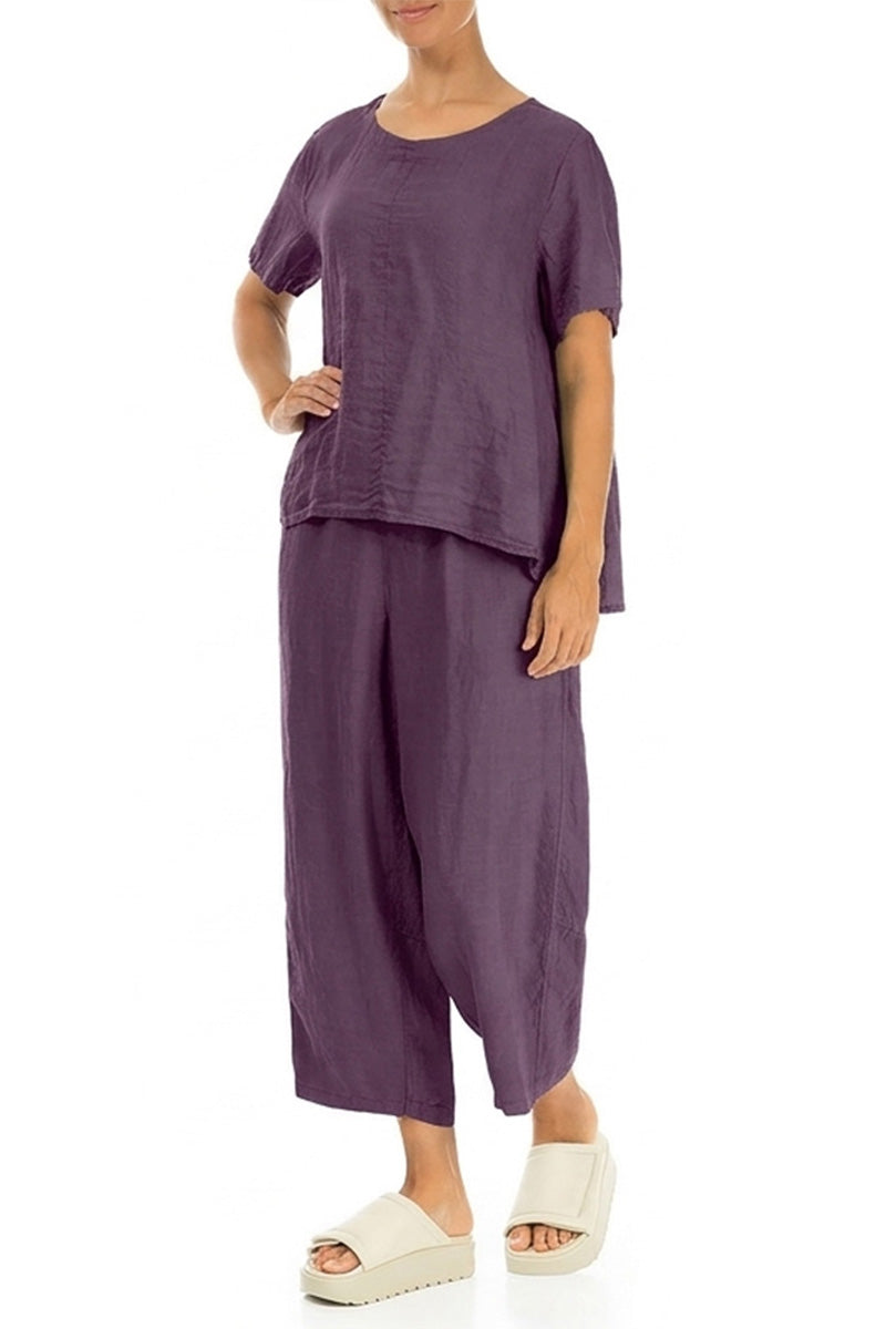 Straight Amethyst Linen Trousers 4