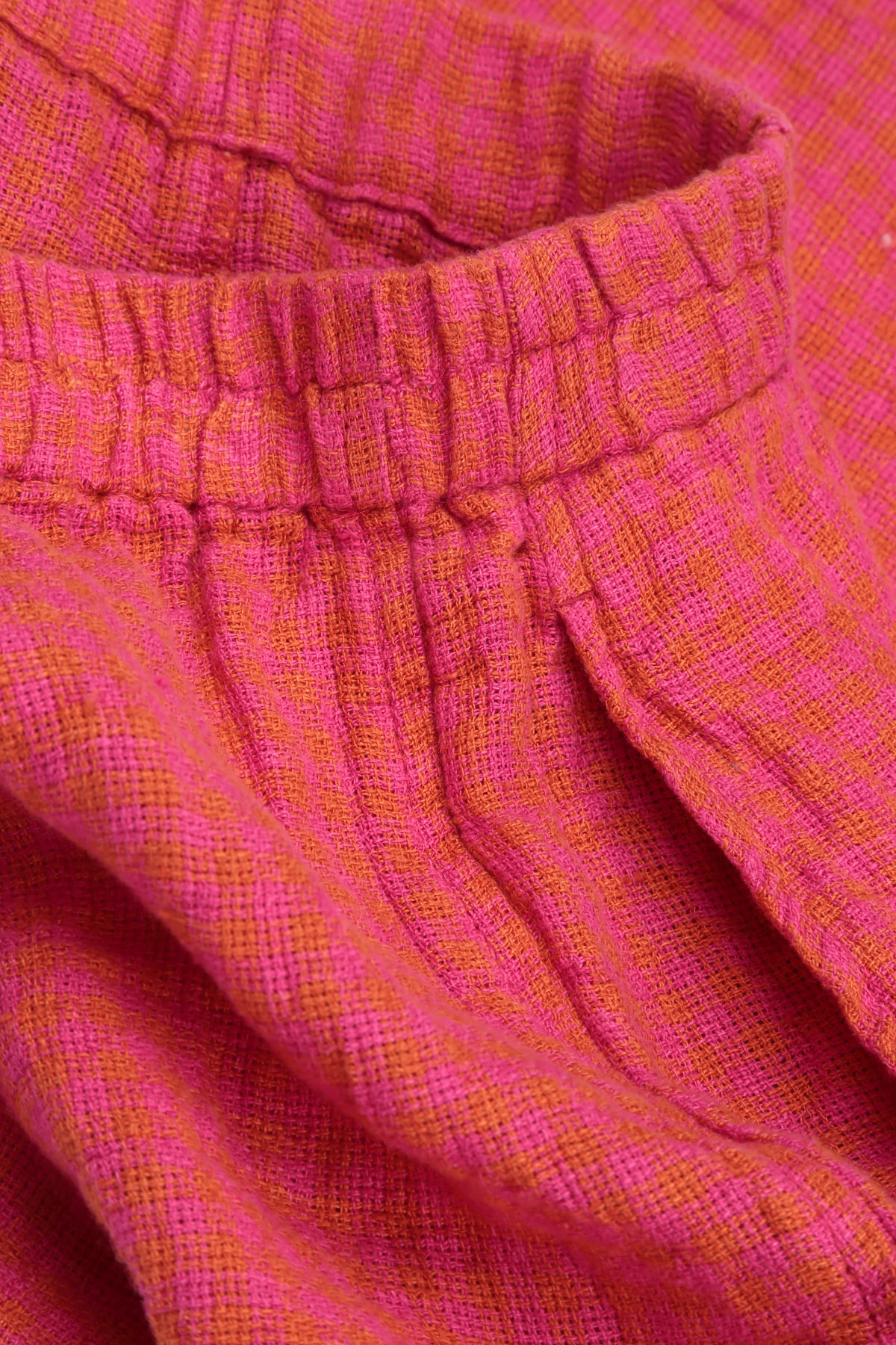 Straight Back Seam Pink Orange Check Linen Trousers 5