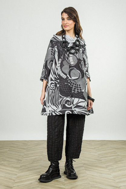 Straight Black Checkered Linen Cotton Trousers