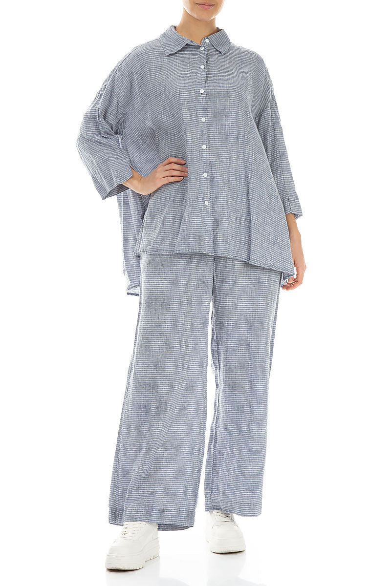 Straight Blue Stripe Linen Trousers 4