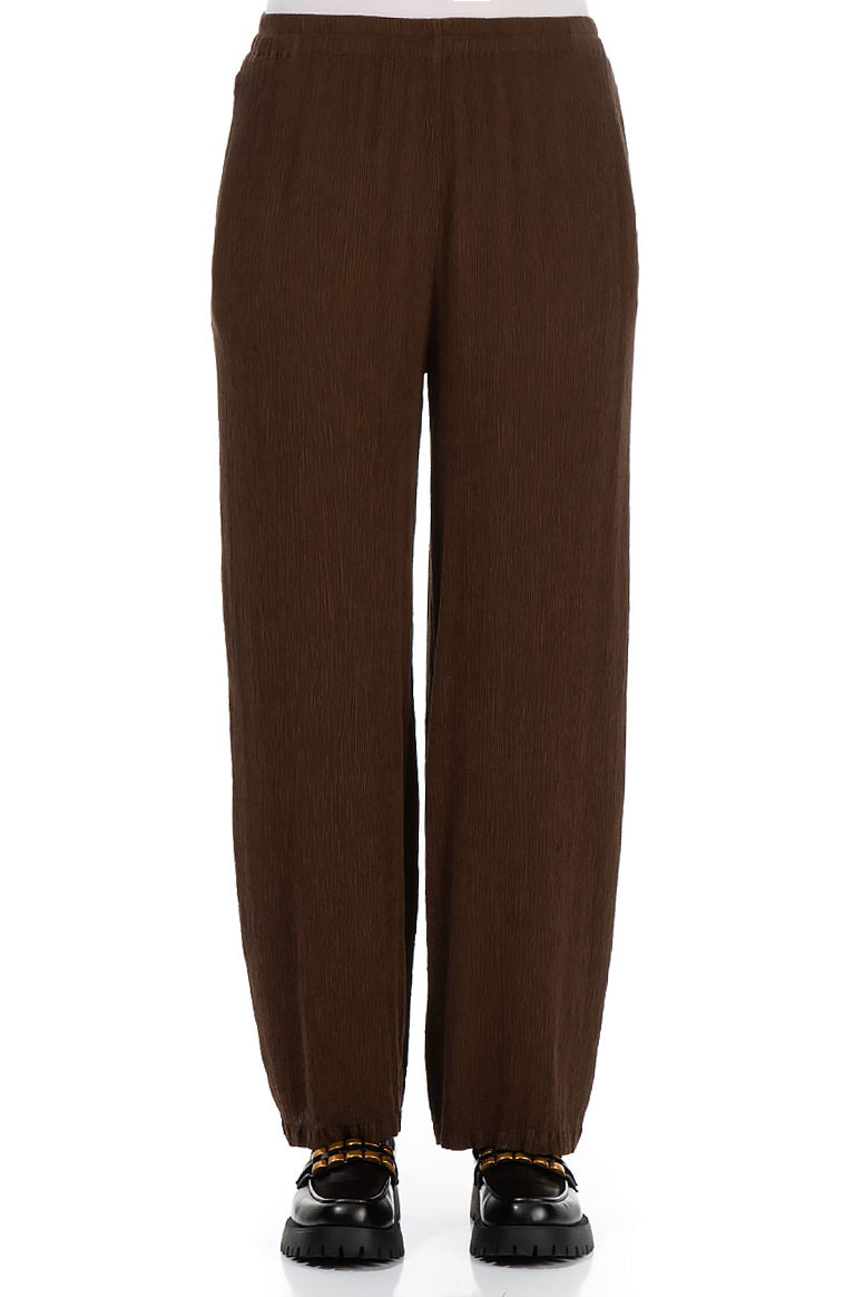 Straight Chocolate Silk Viscose Trousers 1