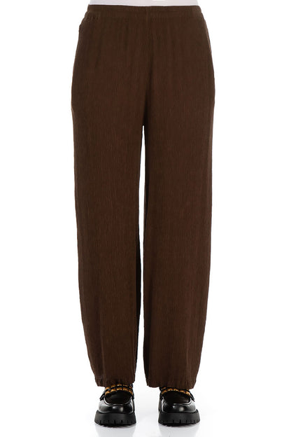 Straight Chocolate Silk Viscose Trousers 1