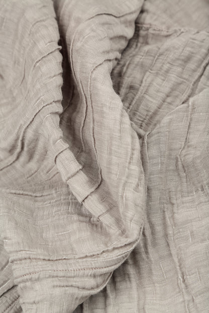Straight Crinkled Beige Silk Linen Trousers 5